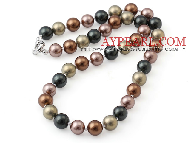 Popular 10mm Round Multi Color Seashell Beads Hand-Knotted Strand Necklace With Moonight Clasp
