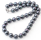 Popular 10mm Round Black Seashell Beads Hand-Knotted Strand Necklace With Moonight Clasp