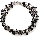 Nice Multi Twisted Strands Black Agate Sandstone And Manmade Gray Crystal Necklace With Magnetic Clasp