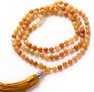 Simple Long Style Round Topaz Beads Necklace with Buddha Head and Yellow Tassel(can also be as bracelet)