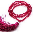 Einfache lange Art Round Rose Red Achat Perlen Halskette mit Buddha-Kopf und Rose Tassel ( kann auch als Armband zu sein )