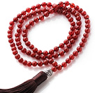 Simple Long Style Round Carnelian Beads Necklace with Buddha Head and Brown Tassel(can also be as bracelet)