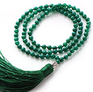 Simple Long Style Round Green Agate Beads Necklace with Buddha Head and Green Tassel(can also be as bracelet)