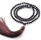 Enkel Lång Style rund svart Agate pärlor Halsband med Buddha huvud och Brown Tassel ( kan även vara som armband )