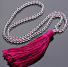 Simple Long Style Round Clear Crystal Beads Necklace with Red Tassel(can also be as bracelet)