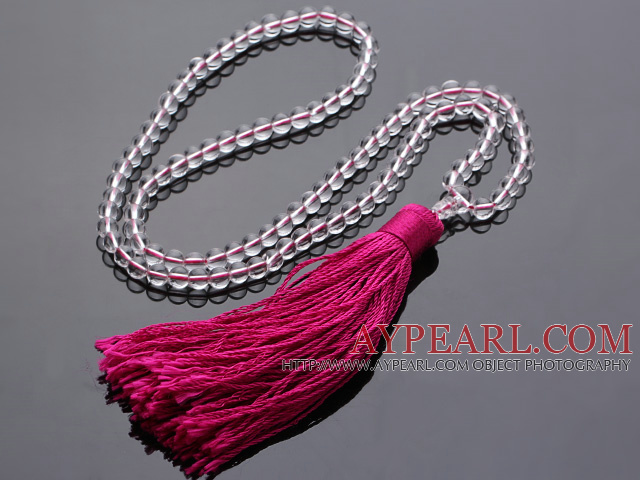 Simple Long Style Round Clear Crystal Beads Necklace with Red Tassel(can also be as bracelet)