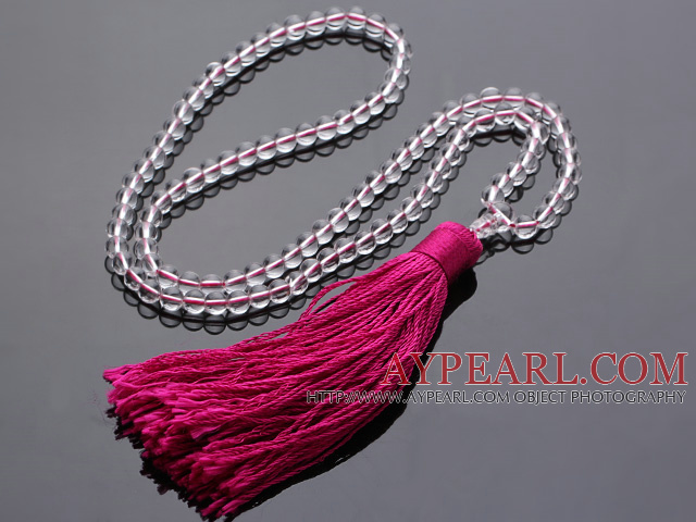 Einfache lange Art Round Clear Crystal Perlen Halskette mit Red Tassel ( kann auch als Armband zu sein )