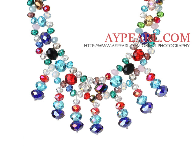 Amazing Beautiful Multi Color Facted Crystal Beads Party Necklace with Tassel