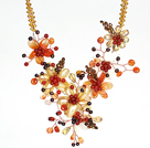 Amazing Gorgeous Carnelian Pearl Crystal and Shell Flower Party Necklace