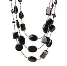 Wholesale Beautiful Cool Three Layer Irregular Shape Black Agate and Multi Color Crystal Beads Necklace (Random Shape for Agate)