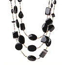 Beautiful Cool Three Layer Irregular Shape Black Agate and Multi Color Crystal Beads Necklace (Random Shape for Agate)