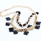 2015 Trendy Style Natural White Freshwater Pearl Square Shape Black Agate Necklace with Golden Chain