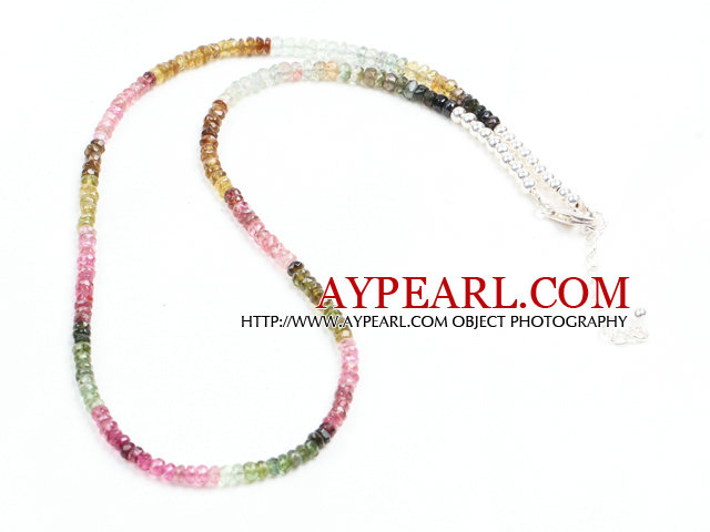 Natural Multi Color Tourmaline Chips Necklace with 925 Sterling Silver Clasp