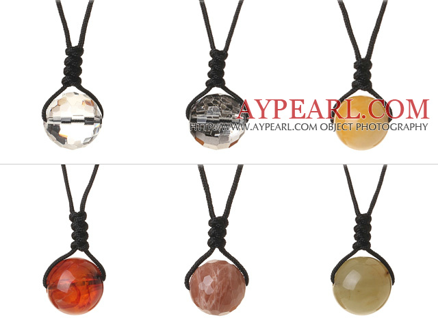 6 kpl Simple Summer malli Multi Stone pyöreitä helmiä kaulakoru Säädettävä käsin neulottuja Thread (random väri) 