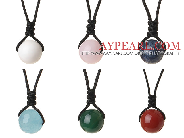 6 Pcs simple de conception d'été multi Rond Couleur Agate Quartz Rose Porcelaine blanche topaze bleue et collier pendentif Perles Lapis avec filetage de tricoté à la main réglable 