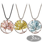 3 Pcs Fashion Wired Crochet Multi Stone Chips Wishing Tree Pendant Necklace With Alloyed Chain