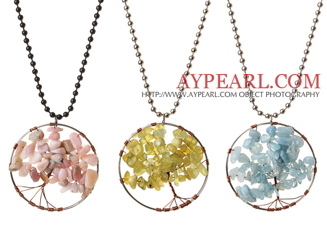 3 st Fashion Wired Virka Multi stenskott Wishing Tree hängande halsband med Legerat Chain 