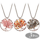 3 Pcs Fashion Large Loop Wired Crochet Multi Color Multi Stone Chips Wishing Tree Pendant Necklace With Alloyed Chain