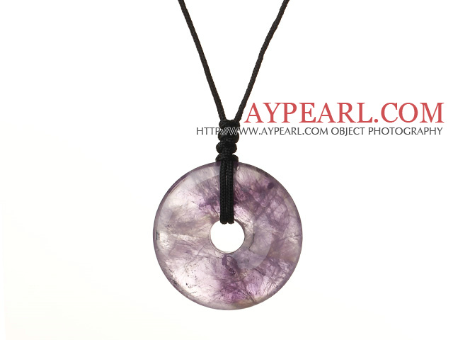 Vackra Enkel design Donut Form Amethyst Pendant Halsband med justerbar handstickad tråd 