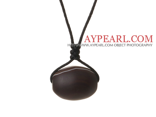 Vintage Style Frostad Satt band Agate Pendant Halsband med justerbar handstickad tråd