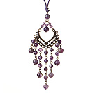 Vintage Style Chandelier Shape ametist hängande halsband med lila läder 