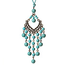 Vintage Style Chandelier Shape Turquoise Beads Pendant Necklace with Blue Leather