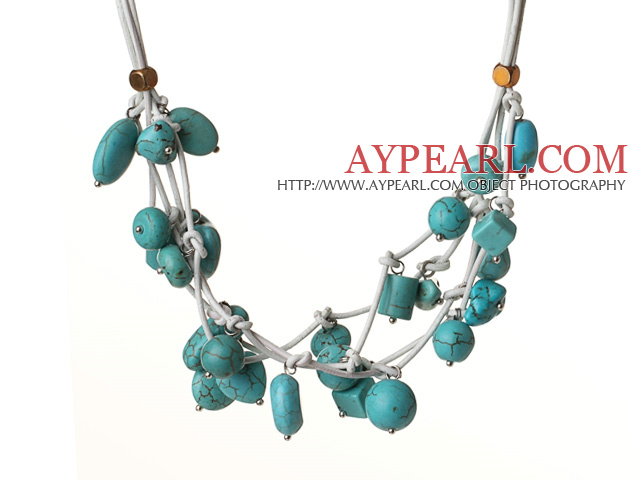 Vintage Style Multi Strands Burst Mönster Turquoise Läder Halsband 