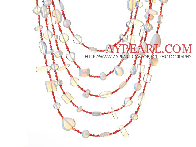 Vackra Fashion Multi Layer Opal och Clear Crystal Party Halsband 