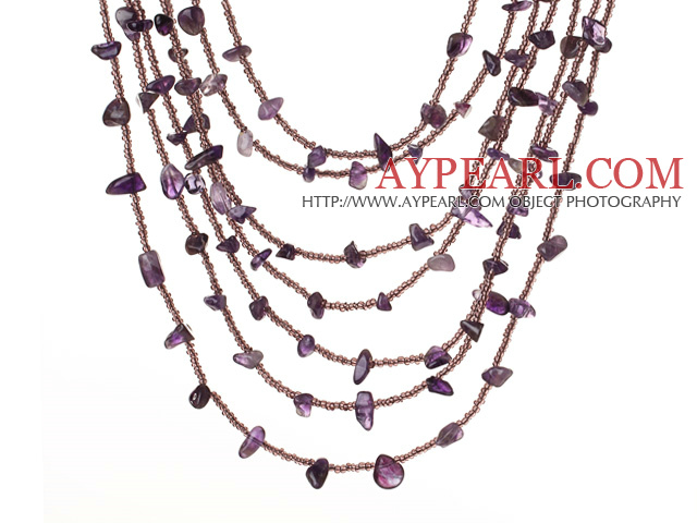 Vakker Fashion Multi Layer Amethyst Partiet Necklace 