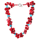 Amazing Red Coral And Butterfly Shape Blue Turquoise Chunky Party Necklace With Toggle Clasp