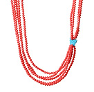 Fashion Multi Layer Orange Coral Beads Necklace With Butterfly Turquoise Charm