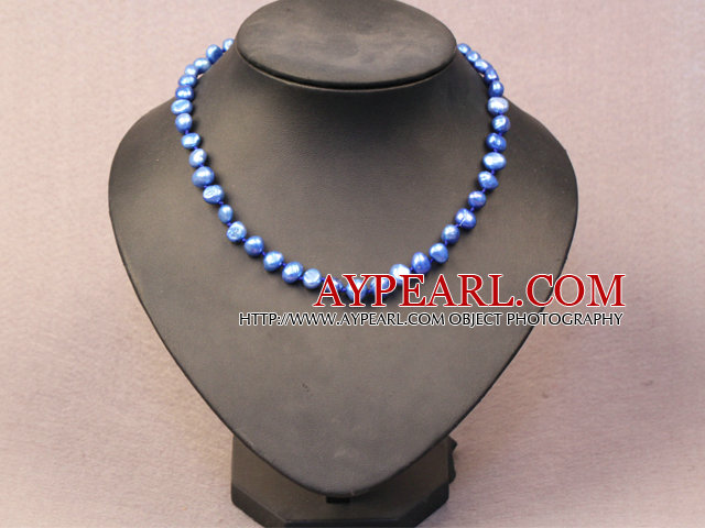 Simple Trendy Style Natural Blue Potato Pearl Necklace