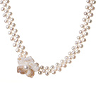 Elegant Natural White Freshwater Pearl And Shell Flower Party Choker Neckalce