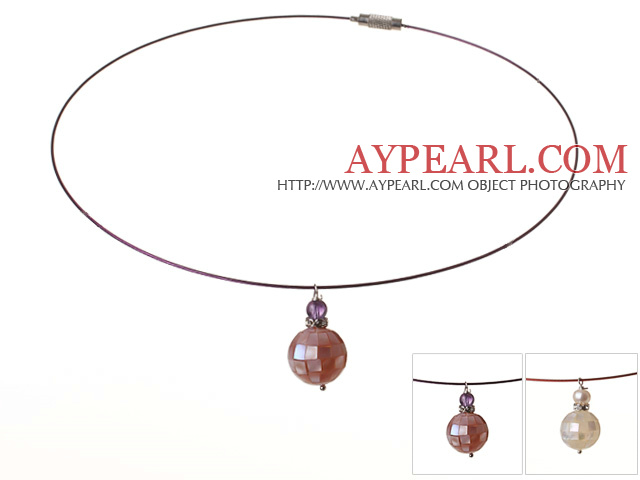 2 Pcs Simple Style Mosaic Amethyst And Pearl Pendant Necklace