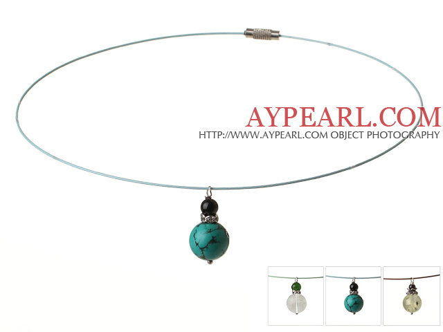 3 Pcs Simple Fashion Style Prehnite Turquoise And Clear Crystal Beads Pendant Nekclace