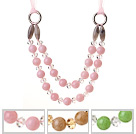 3 Pcs Fashion Double Layer Pink Green Brown Acrylic Beads And Clear Crystal Necklace