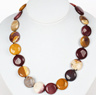 Flat Round Silver Leaf Agate Stone Necklace with Moonligth Clasp