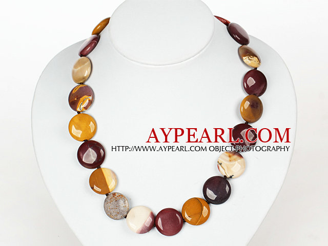 Flat Round Silver Leaf Agate sten Halsband med Moonligth Lås