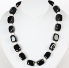 Wholesale Cube Black Agate and White Pearl Necklace with Moonligth Clasp