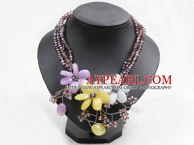 Grasiøs Lys Lilla Crystal perler Multi Color Flower partiet halskjede