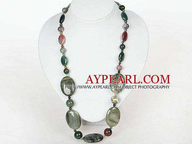 Medium Halskette Indian Achat und Grüne Rutilquarz Halskette