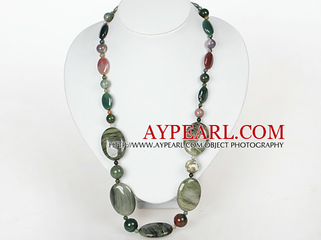 Medium Necklace Indian Agate and Green Rutilated Quartz Necklace