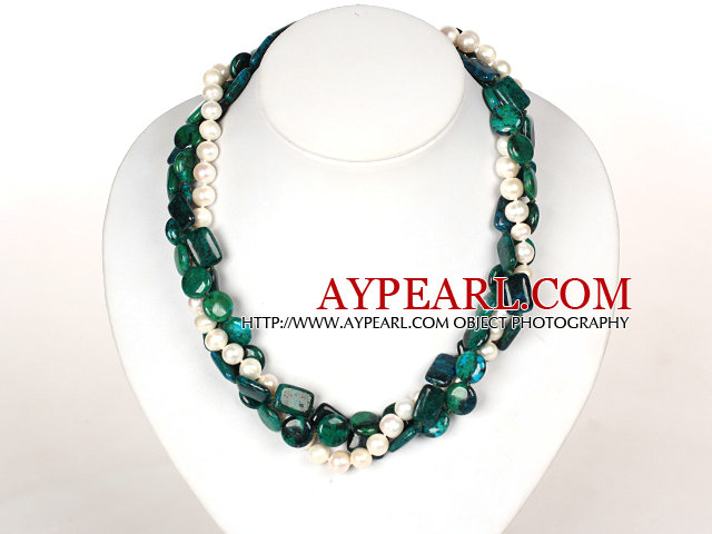 Multi Strands White Pearl und Phoenix Stein Halskette mit Moonlight Schließe