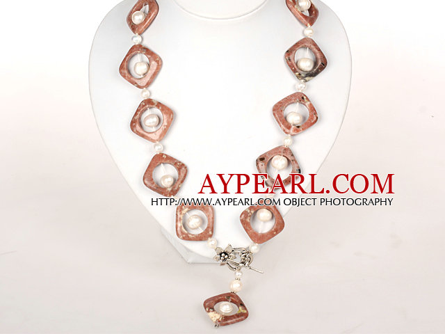 White Pearl ja vaaleanpunainen Kuva Jasper Stone kaulakoru