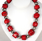 Irregular Shape Red Coral Necklace with Tibetian Silver Accessories