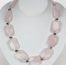 Chunky Necklace Big Rose Quartz Stone Necklace with Moonlight Clasp