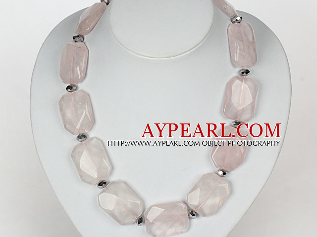 Chunky Necklace Big Rose Quartz Stone Necklace with Moonlight Clasp