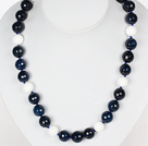 Single Strand Faceted Blue Agate and White Porcelain Stone Beads Necklace