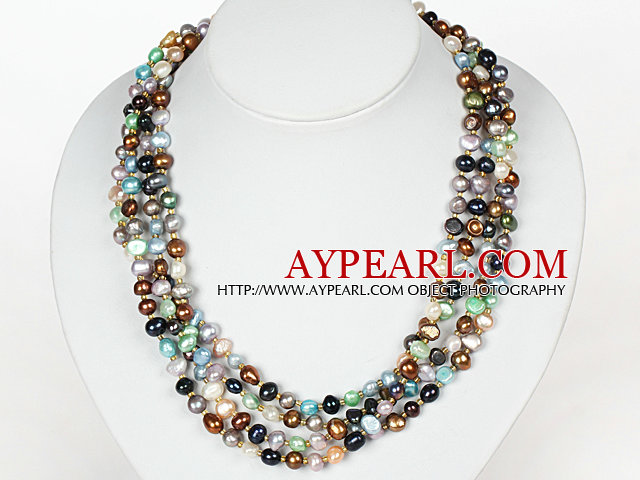 Multi Strands Multi Color Freshwater Pearl Necklace with Magnetic Clasp