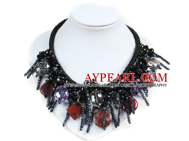 Fantastisk Multi Color Crystal Sparkly Red Jasperm håndstrikkede partiet halskjede